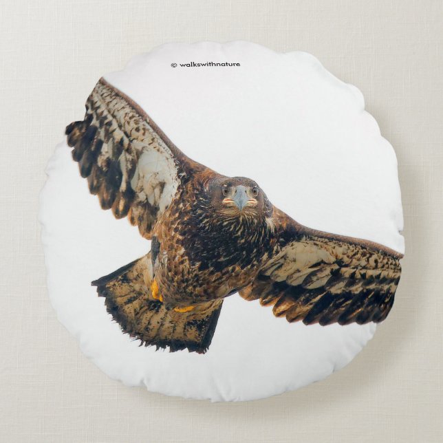 Coussins Ronds Un aigle à tête blanche étonnant fait un survol (Devant)