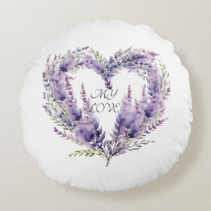 Coussins Ronds Un cœur de lavande. Motif floral violet