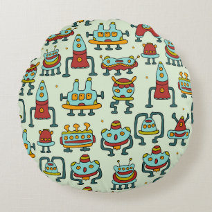 Coussins Ronds Un motif de robots - aliens. illustration. 