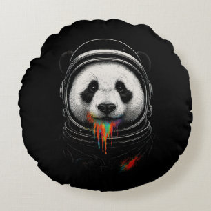 Coussins Ronds Un ours panda noir et blanc portant une combinaiso