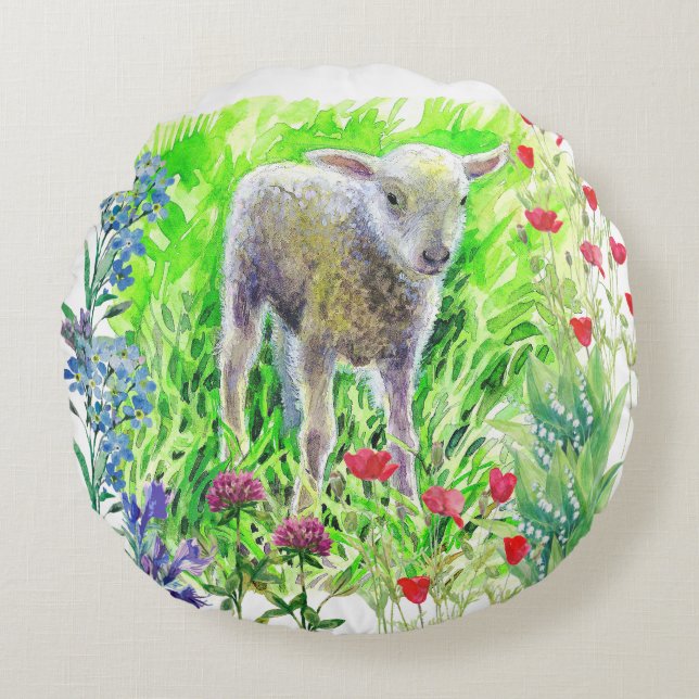 Coussins Ronds Un peu de lamme et de fleur sauvage (Devant)