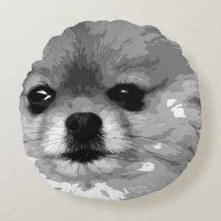 Coussins Ronds Un Pomeranian noir et blanc