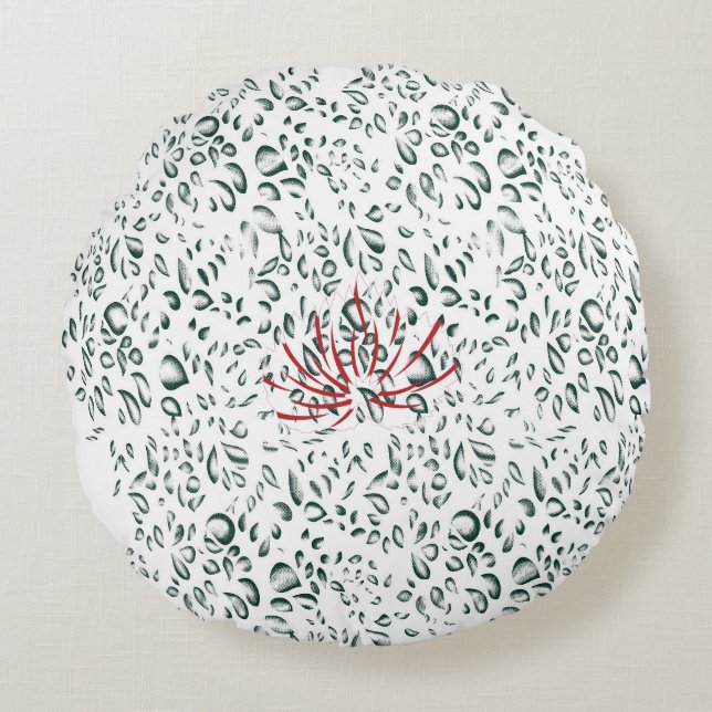 Coussins Ronds une fleur rouge sur un arrière - plan noir (Devant)