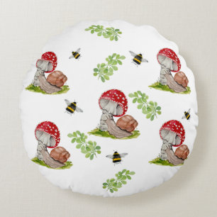 Coussins Ronds Une mouche colorée de la forêt et un escargot