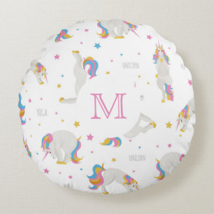 Coussins Ronds Unicorn yoga plaisir sourire blanc whimsical monog