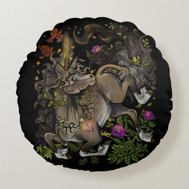 Coussins Ronds Unicorne au coeur sauvage (Devant)