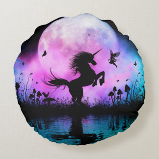 Coussins Ronds Unicorne avec peu de fée