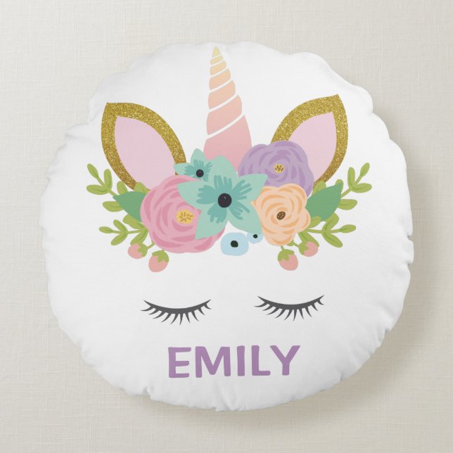 Coussins Ronds Unicorne magique parties scintillant de nom person (Devant)