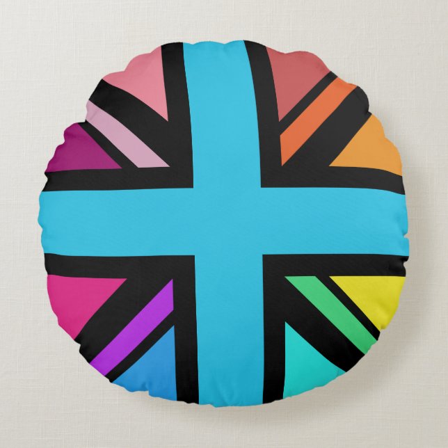 Coussins Ronds Union Jack/Drapeau Multicolore+Noir (Devant)
