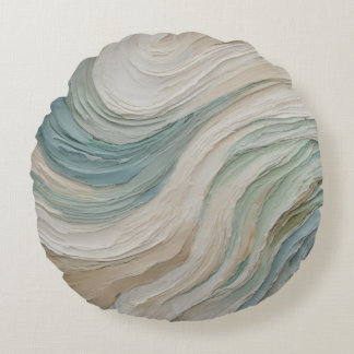 Coussins Ronds Vagues Abstraites Bleu Vert Beige Côtières
