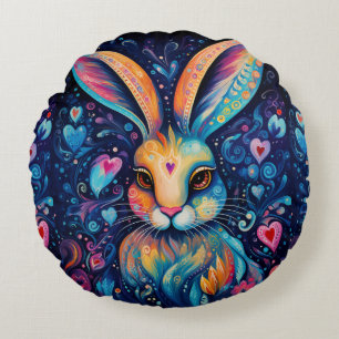 Coussins Ronds Valentine Dream Hearts : Rainbow Doodle Bunny
