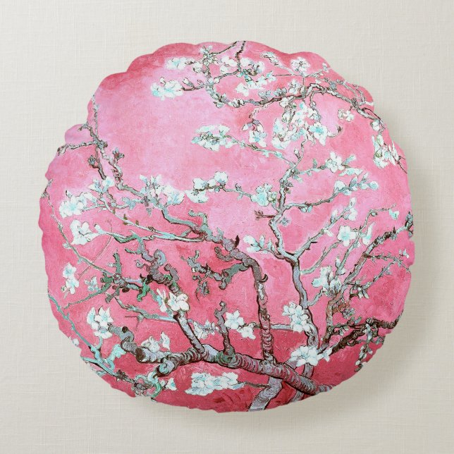 Coussins Ronds Van Gogh Amandes en Fleurs Rose Bleu (Devant)