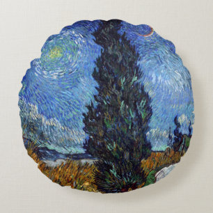 Coussins Ronds Van Gogh Road Avec Cyprès Impressionnisme