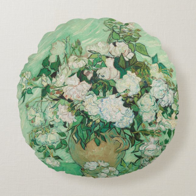 Coussins Ronds Van Gogh Vase avec roses roses roses roses (Devant)