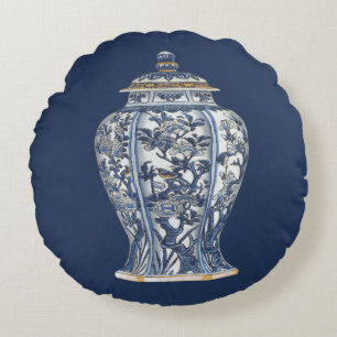 Coussins Ronds Vase en porcelaine bleue et blanche de Vision Stud