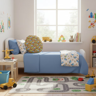 Coussins Ronds Véhicules de construction et travailleurs Motif Th