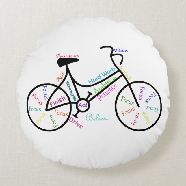 Coussins Ronds Vélo, Sport Vélo, Motivational Words & Stripes (Devant)