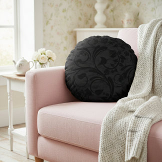 Coussins Ronds Velvet Floral Moderne Noir