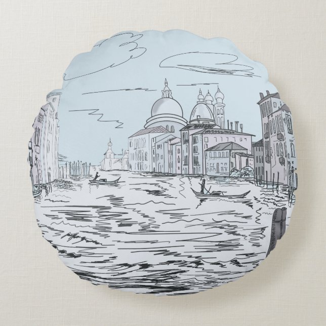 Coussins Ronds Venise. Ville sur l'eau (Devant)