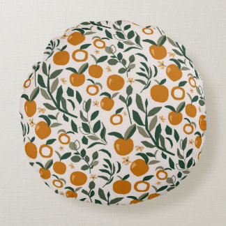 Coussins Ronds Verger espagnol - motif d'oranges et feuille