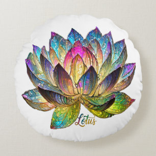 Coussins Ronds Verre Coloré Fleur de Lotus sur Fond Blanc