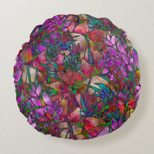 Coussins Ronds Verre souillé floral de carreau rond