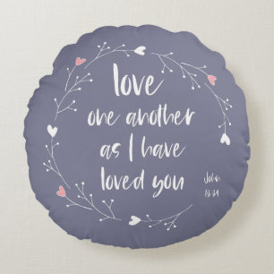 Coussins Ronds Verse biblique : Amour mutuel (+ coeurs)