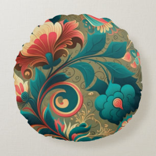 Coussins Ronds Vert floral design rétro vintage