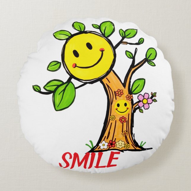 Coussins Ronds Vibes positives "Smile Tree" (Devant)