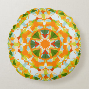 Coussins Ronds Vibrant Orange Vert Étoile Boho Maximaliste
