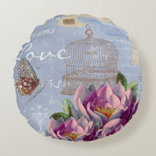 Coussins Ronds Victorian Love Thoughts Dreams Butterfly Bird Cage