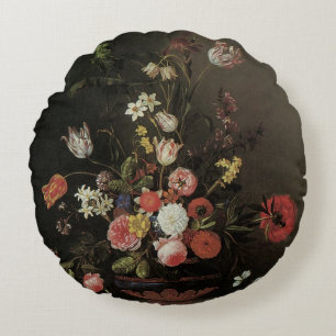 Coussins Ronds Vieille Composition Florale Baroque de Fleurs dans