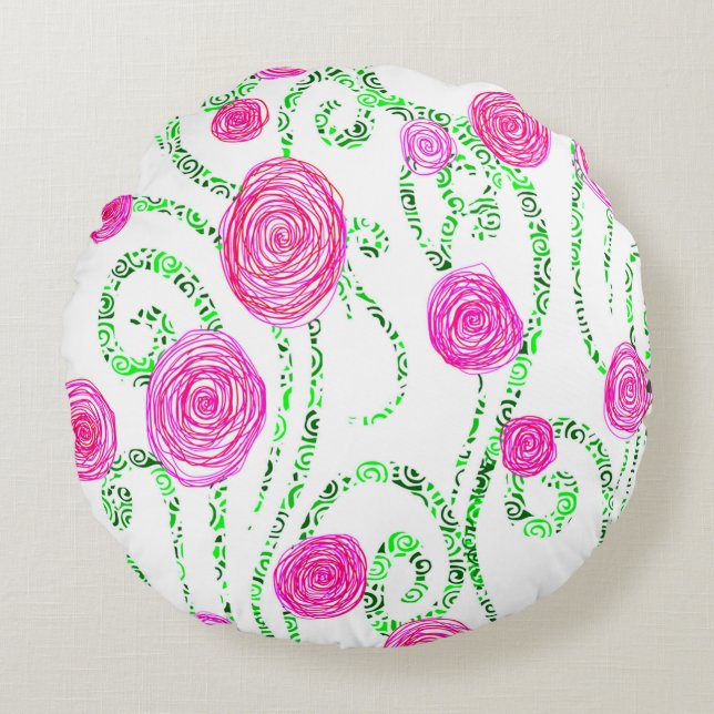 Coussins Ronds Vignes vert et rose (Devant)