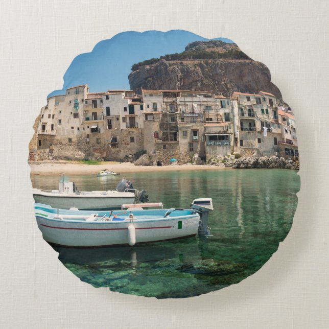 Coussins Ronds Ville de Cefalu en Sicile (Devant)