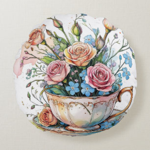 Coussins Ronds Vin floral Motif - Aquarelle douce Boho art