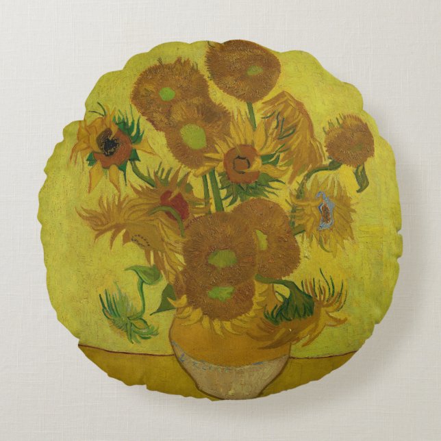 Coussins Ronds Vincent Van Gogh 15 Peinture de tournesols (Devant)