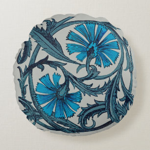 Coussins Ronds vintage bleu antique fleurs artisanat rustique