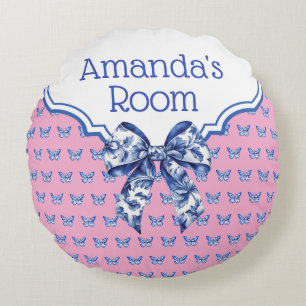 Coussins Ronds Vintage Bleu Bleu Bouche Papillon Personnalisé