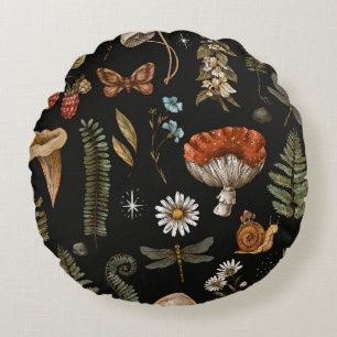 Coussins Ronds Vintage bois nature motif sans couture. Amanita 