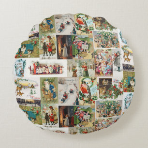 Coussins Ronds Vintage Christmas Antique Collage