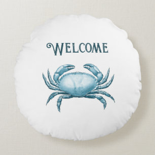 Coussins Ronds Vintage Crabe Bleu Nautique Maison de la plage Fau
