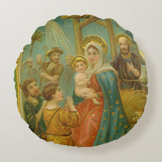 Coussins Ronds Vintage Edwardian Era Nativity Christmas Card