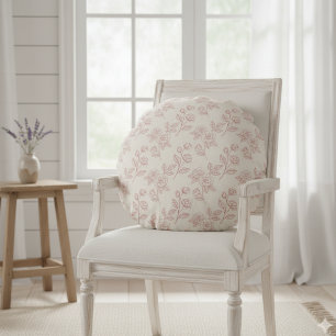 Coussins Ronds Vintage Élégant Rouge Rose Papier Chintz
