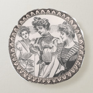 Coussins Ronds Vintage Gibson Girls Illustration antique