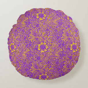 Coussins Ronds Vintage joli motif fleuri jaune violet