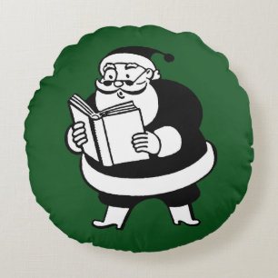 Coussins Ronds Vintage Lecture Père Noël sur le vert de Noël