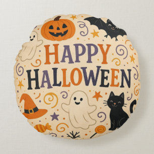 Coussins Ronds Vintage, mignonne chauve-souris d'halloween, fantô