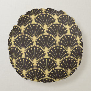 Coussins Ronds vintage modern geometric tiles pattern. golden lin