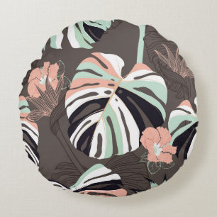 Coussins Ronds Vintage motif sans couture. Fl tropical contempora