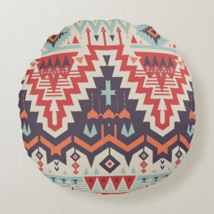 Coussins Ronds Vintage Motif tribal sans joint. Ethni géométrique
